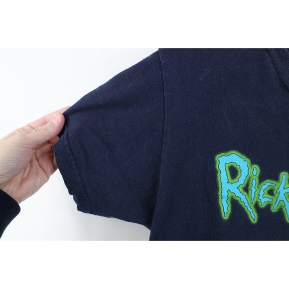 Y2K Womens Small Distressed Rick and Morty Cartoon Short Sleeve T-Shirt Blue - Picture 8 of 15